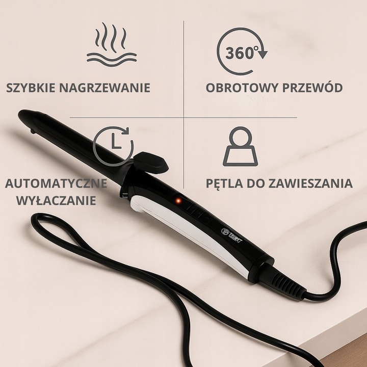 Lokówka do Włosów Długich Krótkich CERAMICZNA STOŻKOWA LOKI First