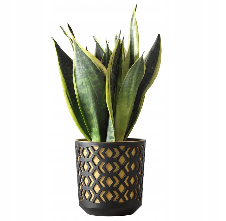 Doniczka AZTEK 14 h15 k-Czarny + w-Złoty Jasny