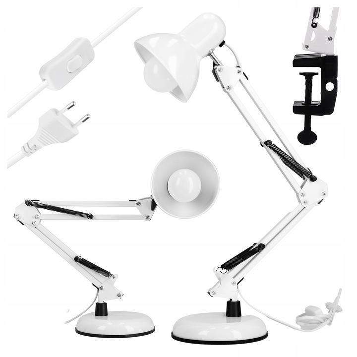 Lampka na Biurko LED Kreślarska Szkolna Regulowana E27 230V Stojąca Klips