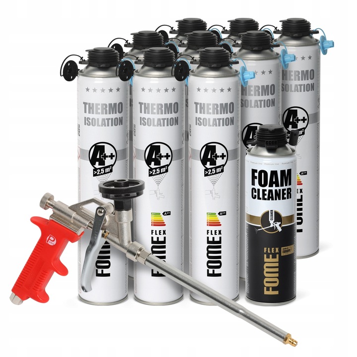 Pianka PUR do ociepleń izolacji 850ml x9 + pistolet+czyścik 500ml Fome