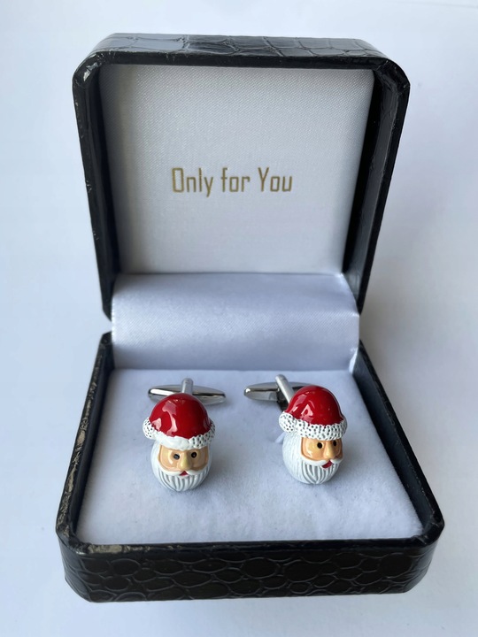 Okolicznościowe spinki do mankietów EXC Mikołaj Gwiazdor w Białej Szkatułce