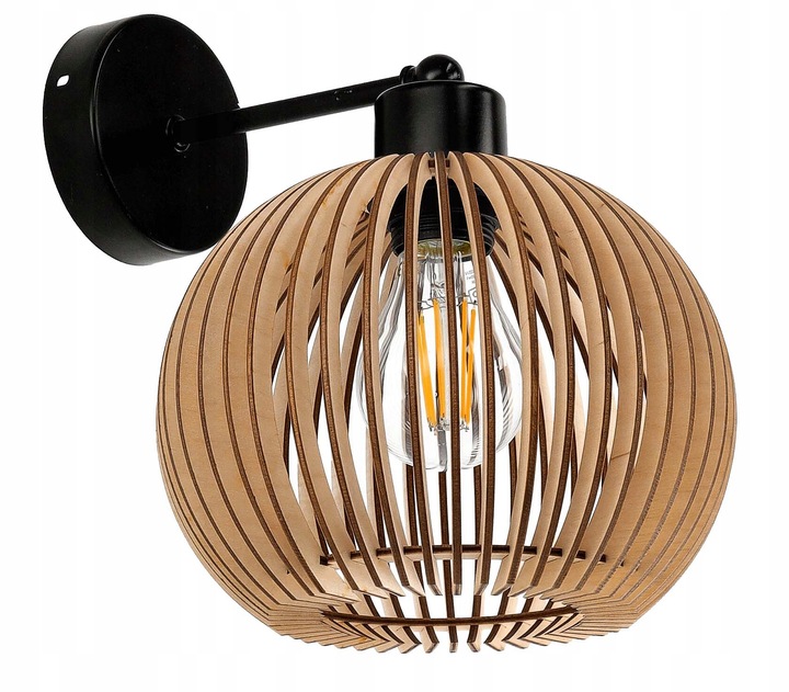 LAMPA KINKIET E27 ścienny stały loft KULA Drewno