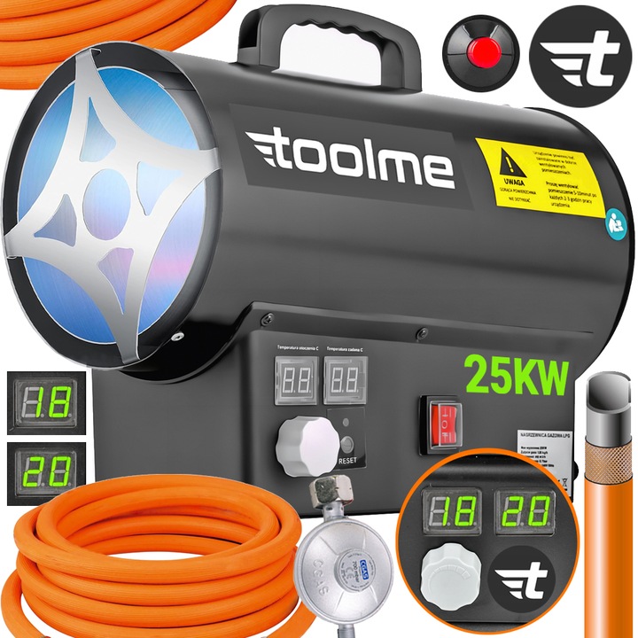 Nagrzewnica 25kW dmuchawa grzejnik na butle gazowa z TERMOSTATEM LCD TM182