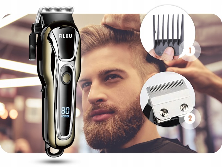 PROFESJONALNA BEZPRZEWODOWA MASZYNKA DO STRZYŻENIA WŁOSÓW BRODY FILKU