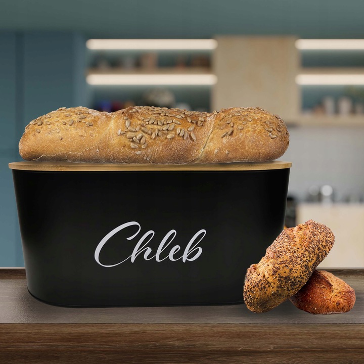 CHLEBAK POJEMNIK NA PIECZYWO Z POKRYWĄ DESKĄ DO KROJENIA CZARNY CH01