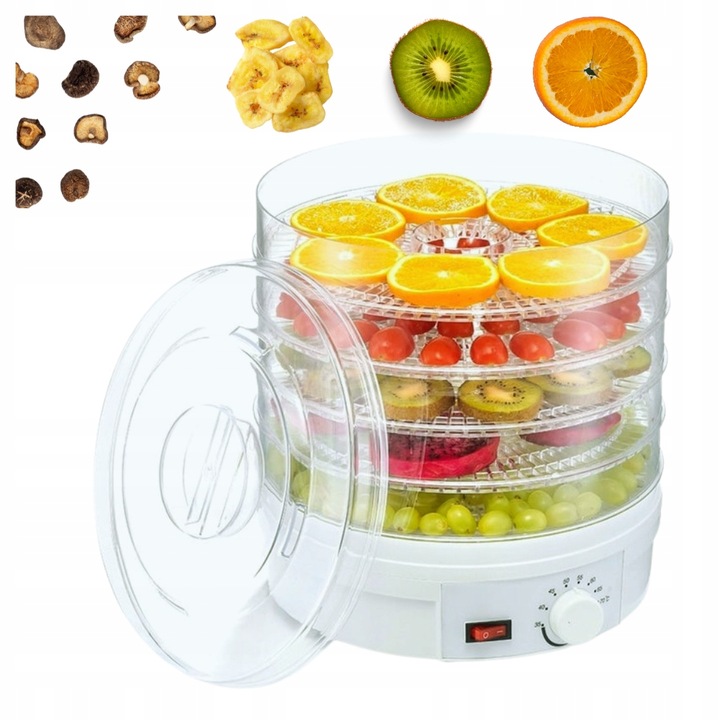 SUSZARKA SPOŻYWCZA DO GRZYBÓW OWOCÓW WARZYW REGULACJA 5 POZIOMÓW 600W