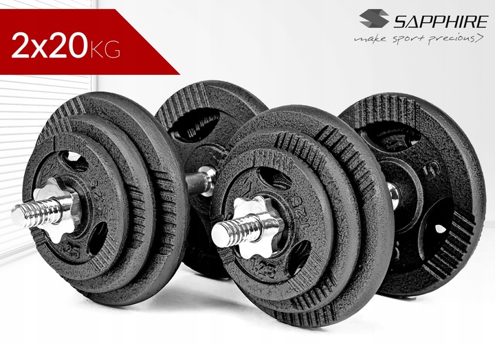 HANTLE ŻELIWNE regulowane 2x20KG SAPPHIRE zestaw HANTLI gryfy obciążenia