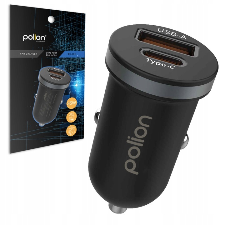 Szybka ładowarka samochodowa POLION USB-A USB-C 35W QC3.0 PD 3A