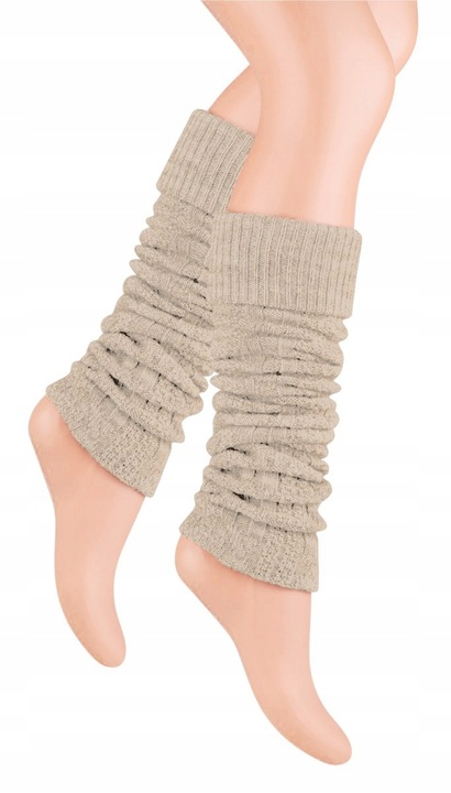 Getry z wełną, ciepłe ocieplacze w warkocze, BEŻ