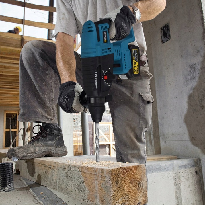 Bezszczotkowa młotowiertarka/wkrętarka udarowa SDS-PLUS, zestaw 2