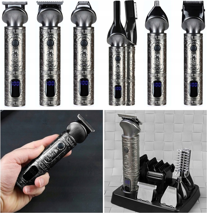 WIELOFUNKCYJNY TRYMER GOLARKA MASZYNKA DO STRZYŻENIA LCD XXL USB 16W1