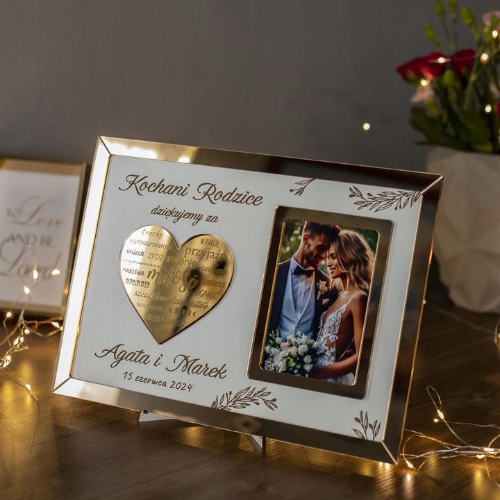 Podziękowania DLA RODZICÓW Mamy Taty Ślub Wesele w Ramce Złote Lustro 3D