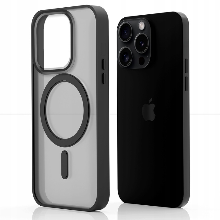 Etui Magsafe Do Apple iPhone 15 Pro (Czarne Matowe, Wzmacniane) + Szkło 9h