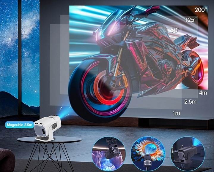 PROJEKTOR RZUTNIK ANDROID TV WIFI FULL HD PRZENOŚNY SMART GŁOŚNIK