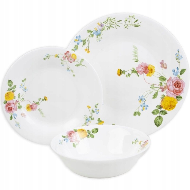 KOMPLET ZESTAW SERWIS OBIADOWY TALERZE 18el 6 OSÓB wzór kwiaty NA PREZENT