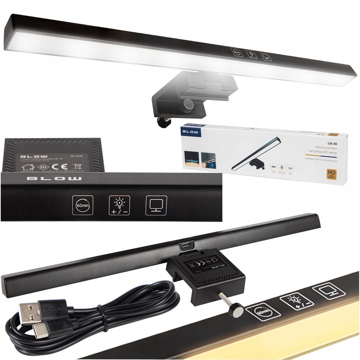 LAMPKA LED NA MONITOR EKRAN KOMPUTER REGULOWANA 3 BARWY KLIPS 48 DIOD USB-C