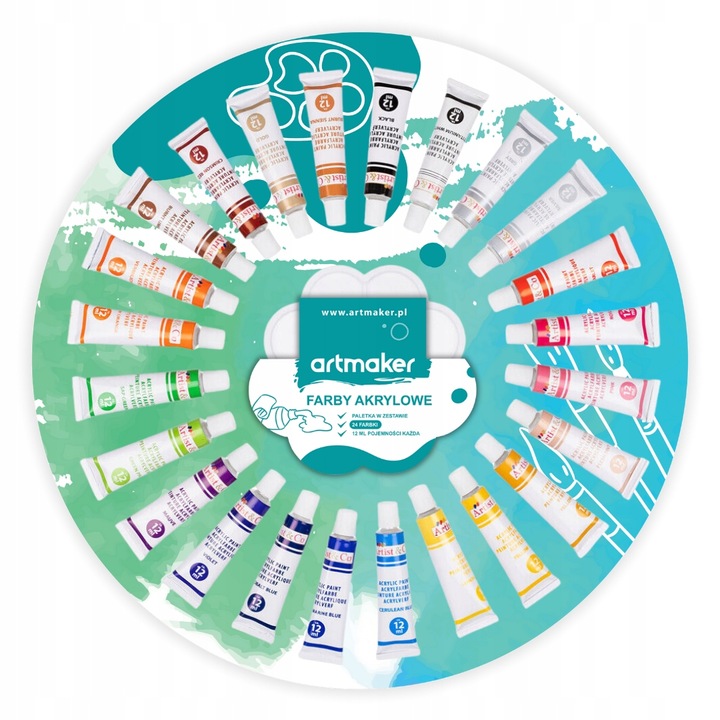 Farby Akrylowe Akryle Farbki Do Malowania 24 szt 12 ml Paletka Zestaw Farb