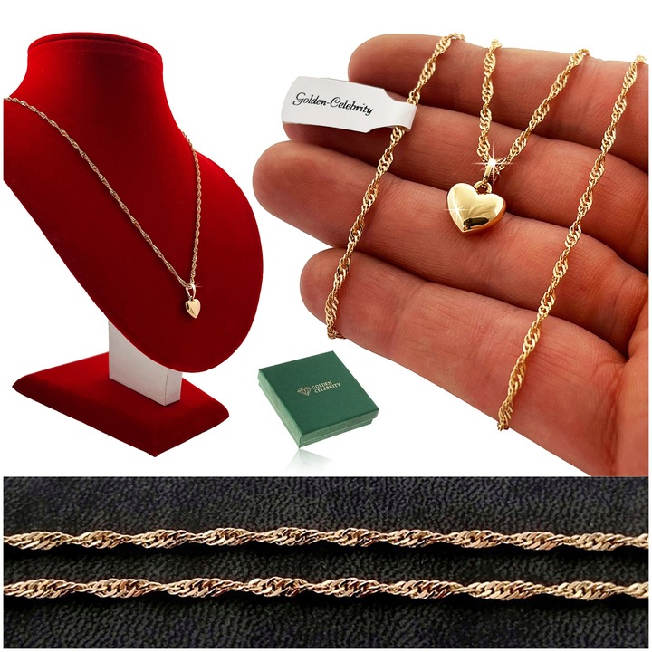 ZŁOTY NASZYJNIK SERCE KLASYCZNE 18K PREZENT DLA KOBIETY, ŻONY, MAMY, CÓRKI