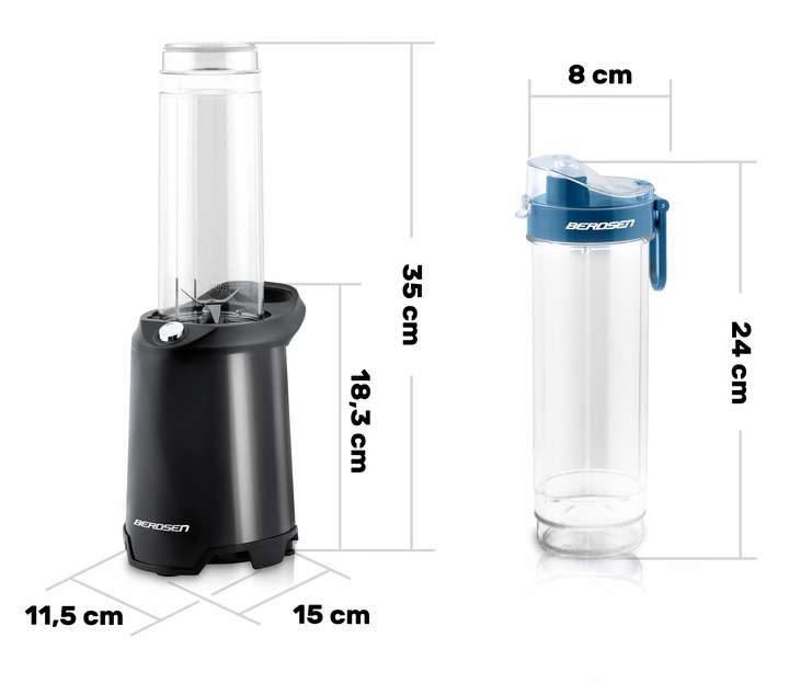 BLENDER SMOOTHIE Z 2 BIDONAMI 350W BERDSEN + 2 BIDONY BUTELKI 0,57L CZARNY