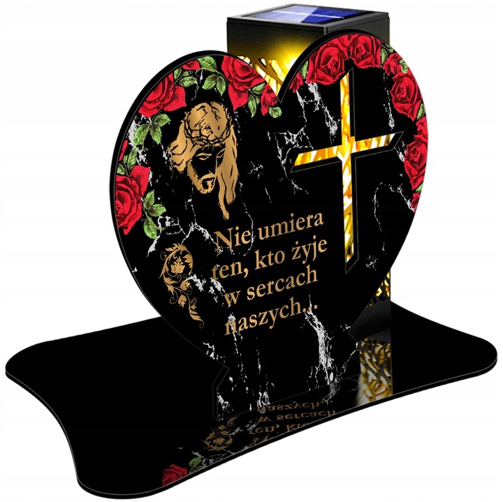 SOLARNY ZNICZ LED AŻUROWY PODSTAWKA STATUETKA NA CMENTARZ GRÓB DUŻA