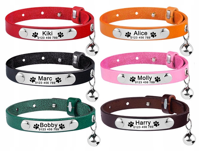 Obroża Skórzana dla Kota Psa dzwonek Identyfikator