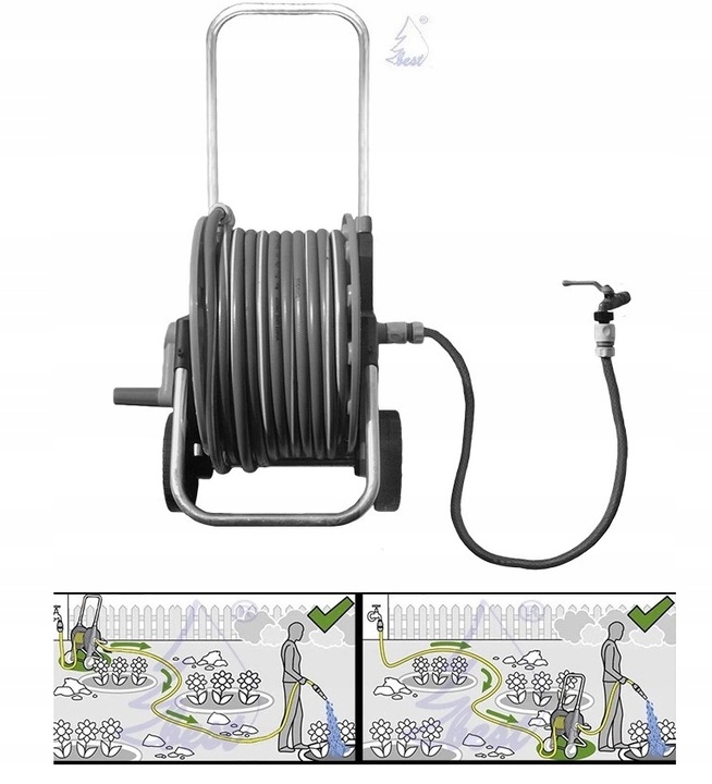 WÓZEK ALU WĄŻ OGRODOWY 4-WARSTWOWY 1/2 50 METRÓW BEST POLSKA ZRASZACZ
