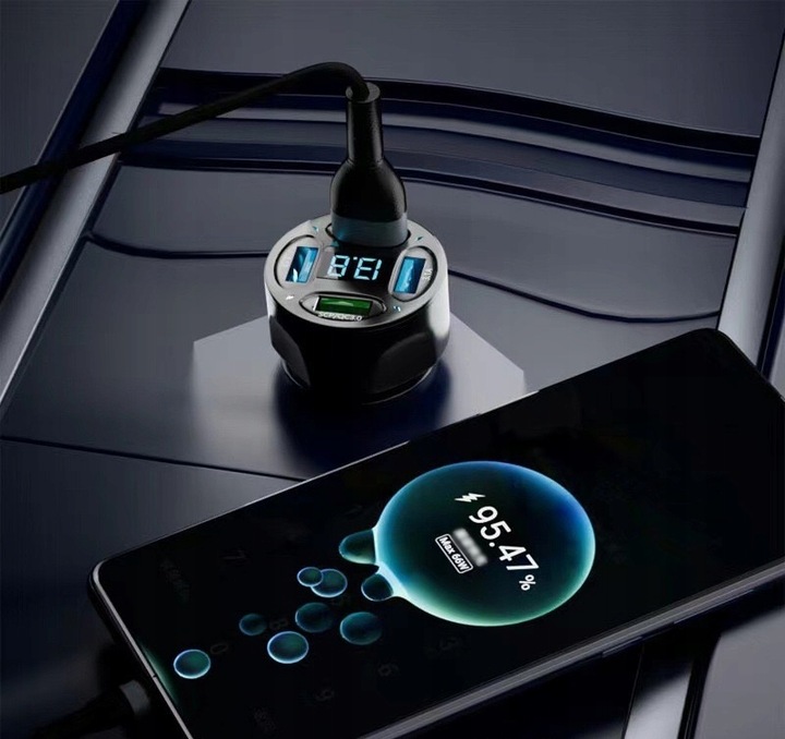 MOCNA SZYBKA ŁADOWARKA SAMOCHODOWA 4x USB PD QC 3.0 66W DO TELEFONU DO AUTA