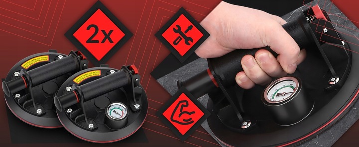 2X PRZYSSAWKA UCHWYT DO PŁYTEK GLAZURY SZYB 220KG Z POMPKĄ I