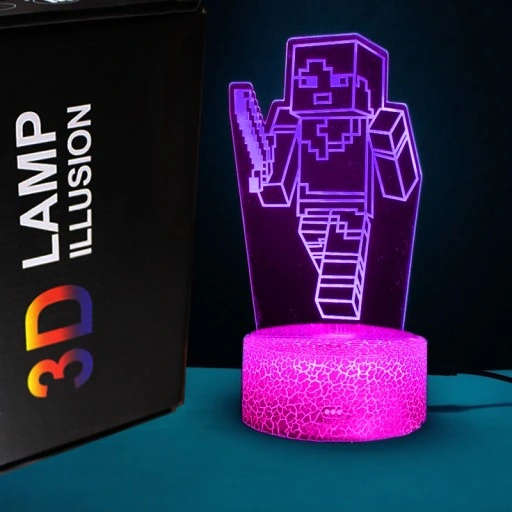 Lampka 3D nocna led usb + pilot Minecraft Gra