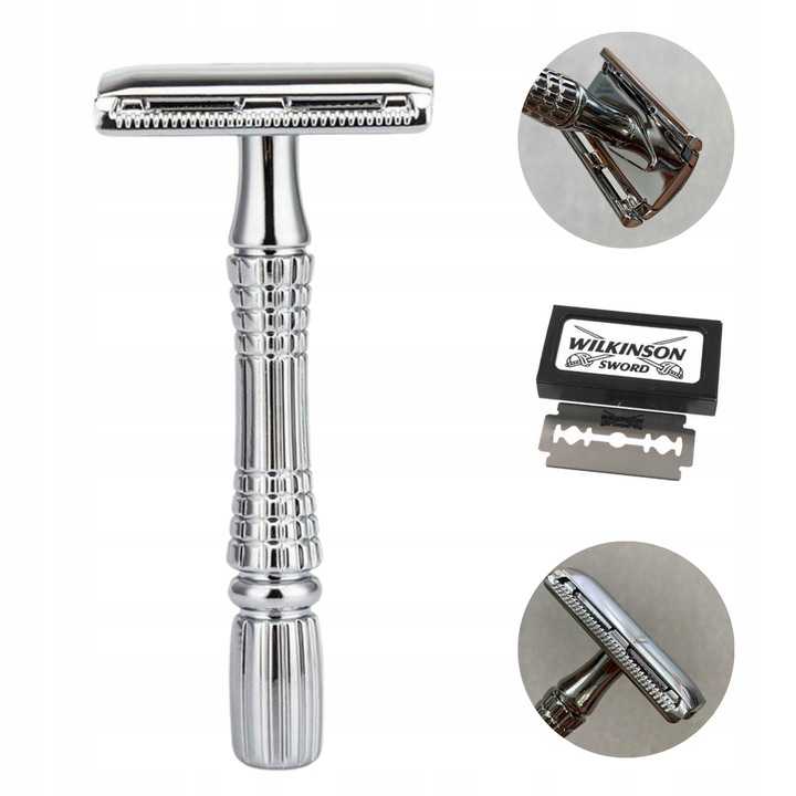 Tradycyjna Klasyczna Maszynka Do Golenia Z Lusterkiem + Żyletki Wilkinson