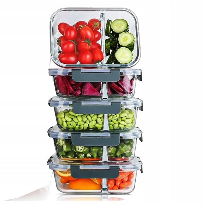 LUNCHBOX POJEMNIK SZKLANY NA ŻYWNOŚĆ ZESTAW 4SZT DWUKOMOROWE HERMETYCZNE