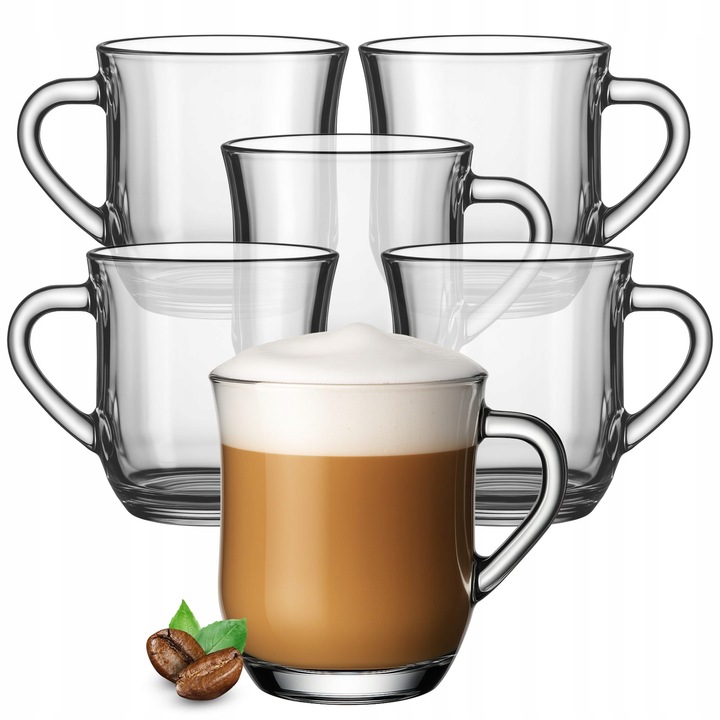 6 x SZKLANKI DO KAWY HERBATY KUBEK Z UCHEM 320ml