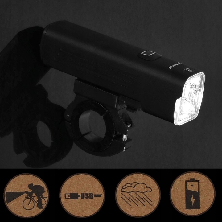 LAMPKA ROWEROWA LED PRZÓD TYŁ MOCNA 1000lm ZESTAW ROWER 4800mAh ALUMINIUM