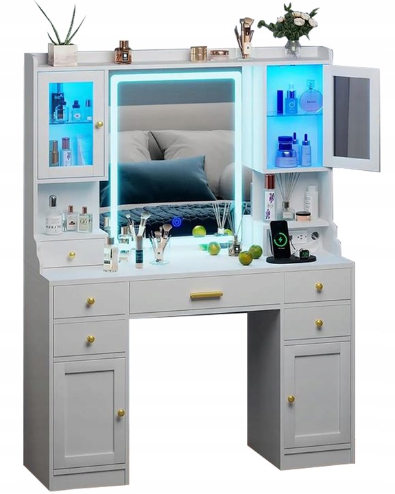 Toaletka do makijażu wizażu kosmetyczna toaletka z lustrem LED