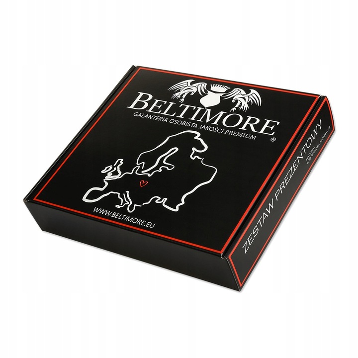 Zestaw prezentowy męski skórzany pasek portfel czarny pudełko