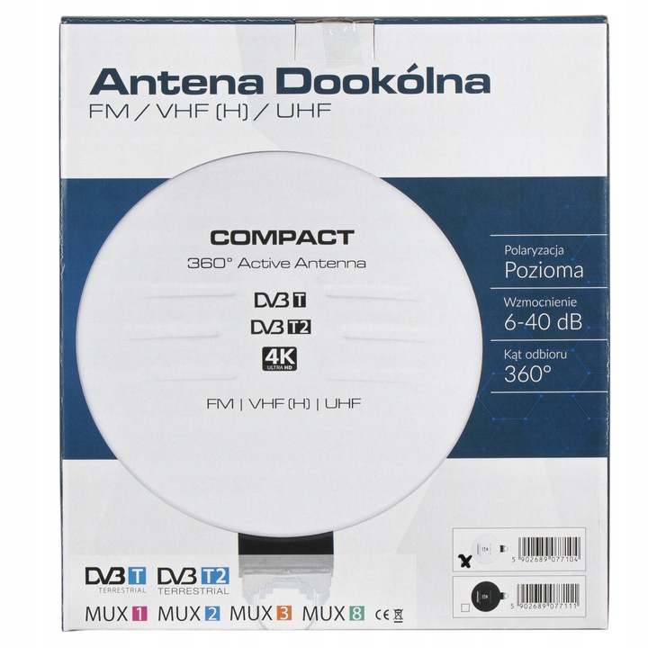 ANTENA DOOKÓLNA DO TV NAZIEMNEJ DVB-T2 ZEWNĘTRZNA AKTYWNA 4K HD MUX8 FM 360