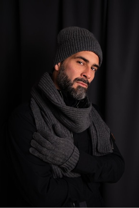 Komplet czapka, szalik, rękawiczki Alcan - wełniany dla mężczyzny