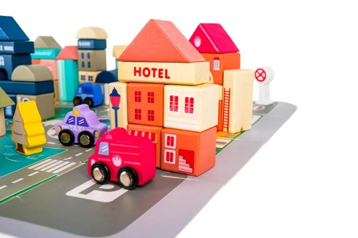 Drewniane Klocki Miasto Auta 115 Klocków + Puzzle