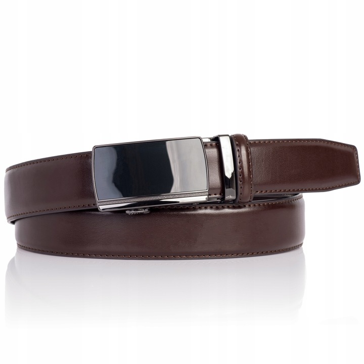 Pasek SKÓRZANY Męski Automat CIEMNY BRĄZOWY spodni