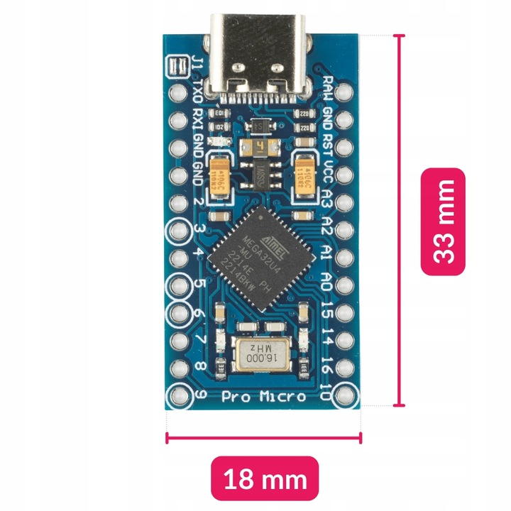 PRO Micro Leonardo moduł zgodny z Arduino USB-C klon z ATmega32U4 16MHz
