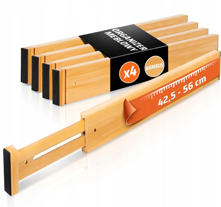 4x BAMBUSOWY ORGANIZER DO SZUFLADY SEPARATOR PRZEGRÓDKA ROZSZERZANY