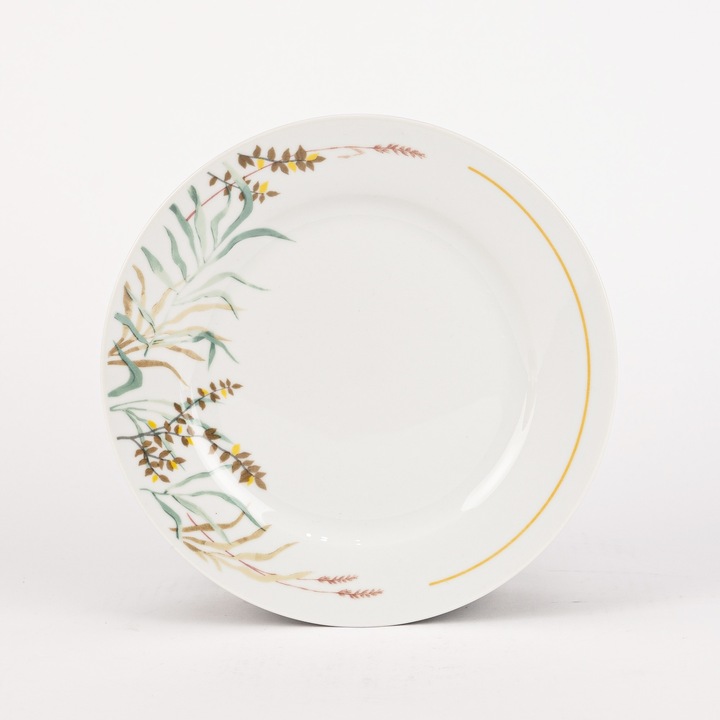 SERWIS OBIADOWY PORCELANOWY ZESTAW TALERZY BIAŁY NA 6 OSÓB WZÓR TRAWA