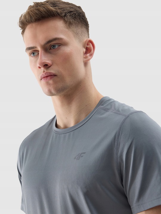 KOSZULKA 4F MĘSKA TRENINGOWA REGULAR SZYBKOSCHNĄCA - SZARA r. L