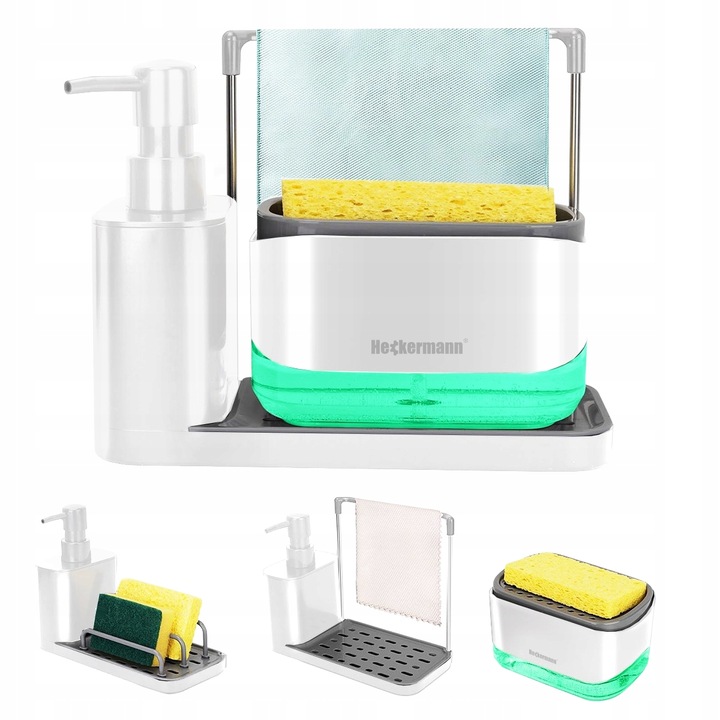 DOZOWNIK NA PŁYN DO MYCIA NACZYŃ MYDŁA POJEMNIK + GĄBKA ORGANIZER DO KUCHNI