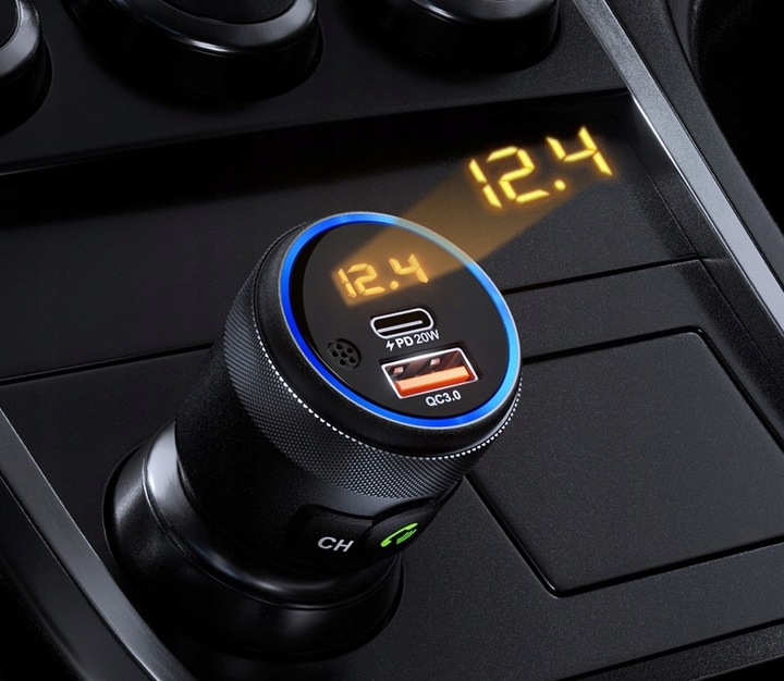 TRANSMITER FM BLUETOOTH 5.1 USB SZYBKA ŁADOWARKA QC 18W/PD 24W 12/24V BASS