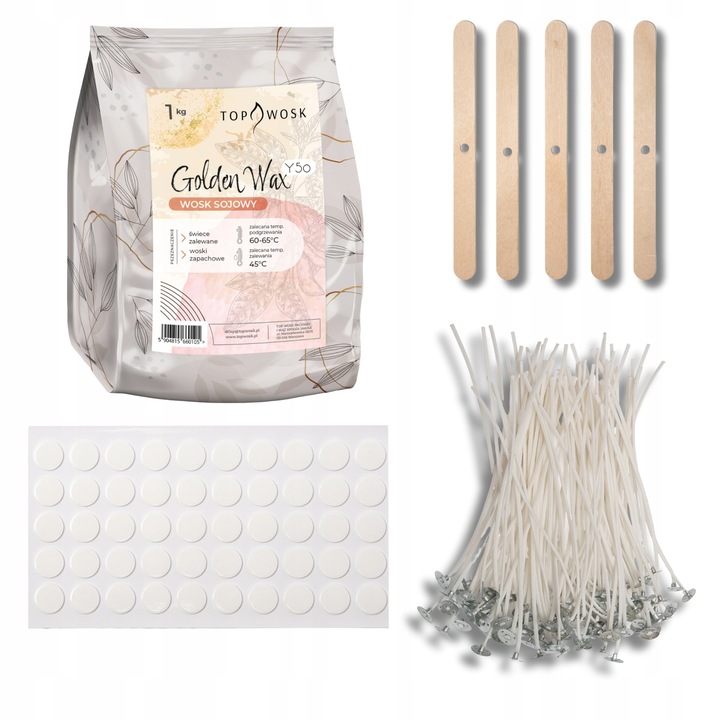 Zestaw do robienia świec Wosk sojowy Y50 knoty 16cm klej stabilizatory