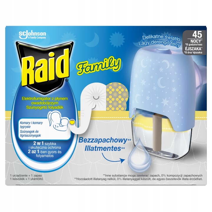 RAID ELEKTROFUMIGATOR OWADOBÓJCZY NA KOMARY BEZPIECZNY DLA DZIECI OD 1
