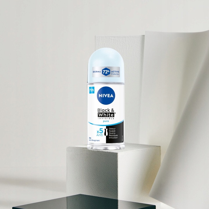 4 x NIVEA BLACK&WHITE INVISIBLE PURE ANTYPERSPIRANT ROLL ON 50 ML