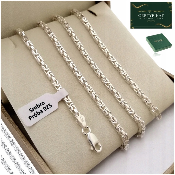 SREBRNY ŁAŃCUSZEK MĘSKI SPLOT KRÓLEWSKI 55 CM SREBRO 925 + GRATISY + GRAWER