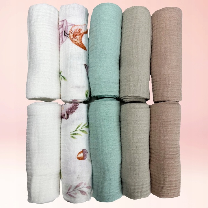 Plumeri Pieluszki muślinowe zestaw kolorów 10 szt. 50x30 cm